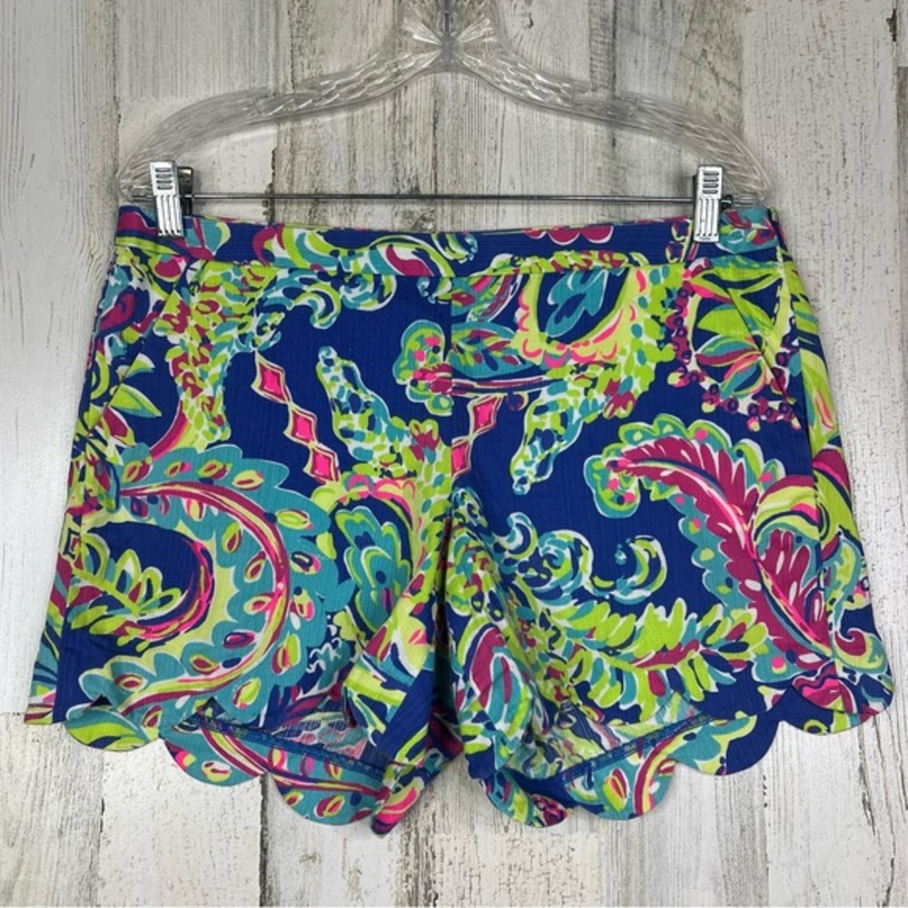 Lilly Pulitzer Blue Multi Paisley Scalloped Athletic Shorts